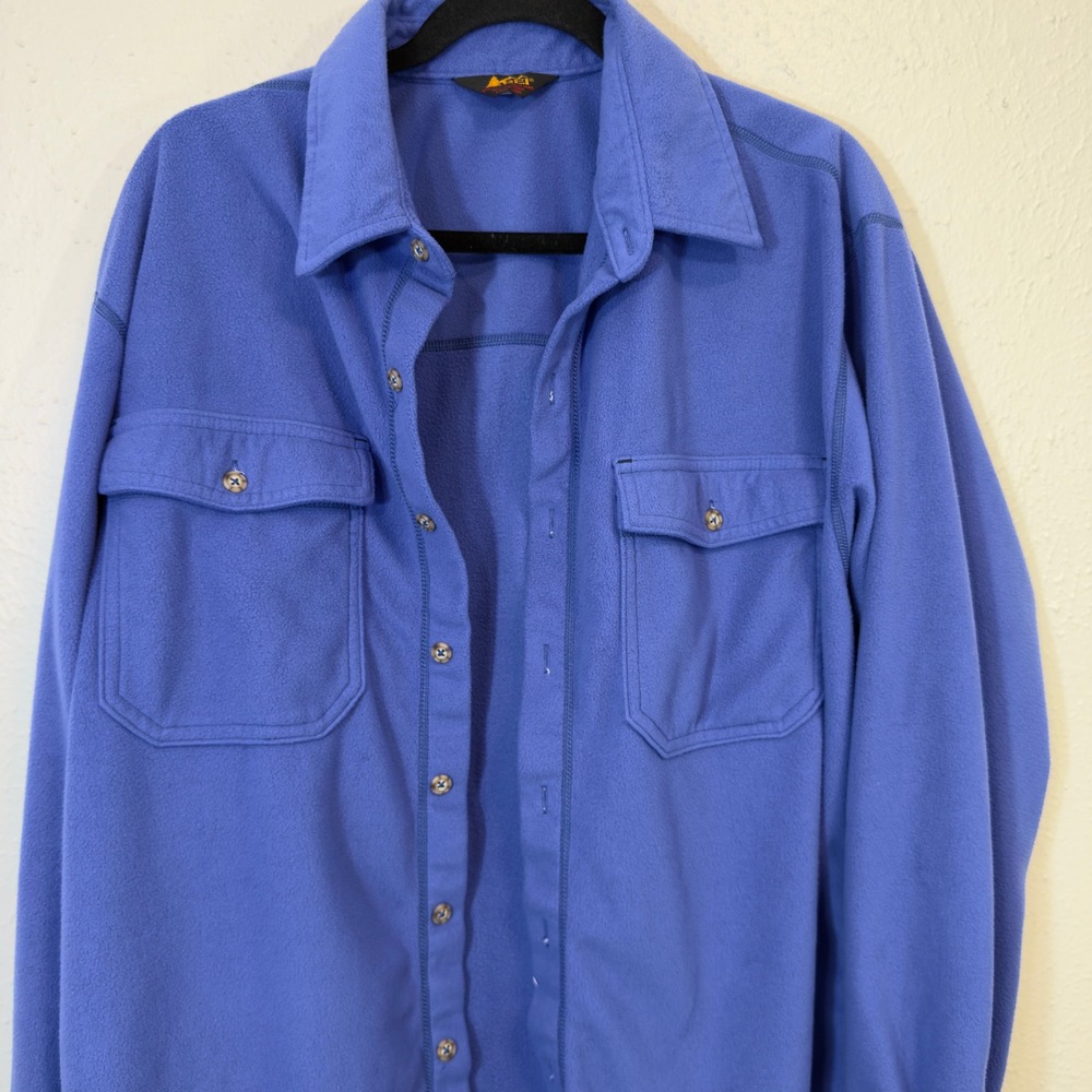 REI Polartec Fleece Vintage 90s Gorpcore Mens XL Blue Button Up Oversized Jacket